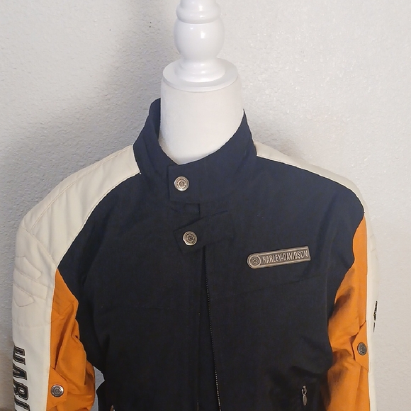 Harley-Davidson Men's Black, Orange, and White Bomber Jacket - Picture 2 of 6